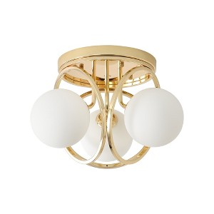 PAKOKULA 11.81 in. 3-Light Gold Farmhouse Semi-Flush Mount Ceiling Light with Frosted Glass Shade - 1 of 4