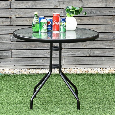 32'' Black Outdoor Patio Table with Tempered Glass Top