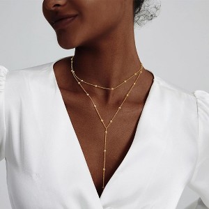 Gold Necklace for Women - HTUTWOO™ Trendy Lariat Y Necklace Dainty, 14k Gold Plated/Silver Long Necklaces, for Everyday Wear - 1 of 4