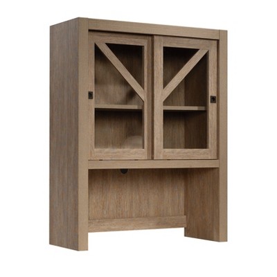 Sauder Dixon City Library Hutch Top Brushed Oak: Safety-Tempered Glass, Adjustable Shelf