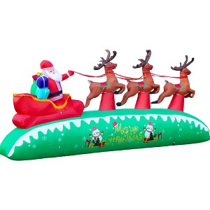Itopfox 12FT Giant Christmas Inflatable Santa Sleigh with Reindeer Built-in Bright LED Outdoor Yard Decoration 1 Piece - 1 of 4