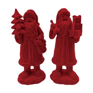 Transpac Resin Red Flock Santa Figurine Set of 2 Decorative Objects for Christmas Tabletop Indoor Use Gift Giving and Hostess Gifts Easy Care Spot or - 1 of 1