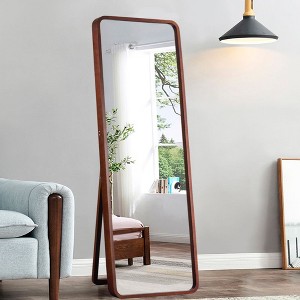 64"x21"Solid wood rounded rectangular brown full length mirror - 1 of 4