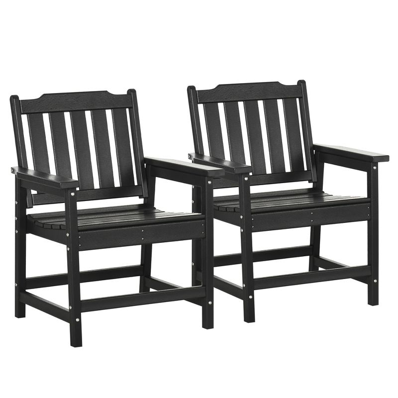 Outsunny 2 Piece HDPE Patio Furniture, Outdoor Chair Set with Armrests and Slatted Back, Garden Chair for Lawn, Poolside, Backyard, Black, 4 of 7