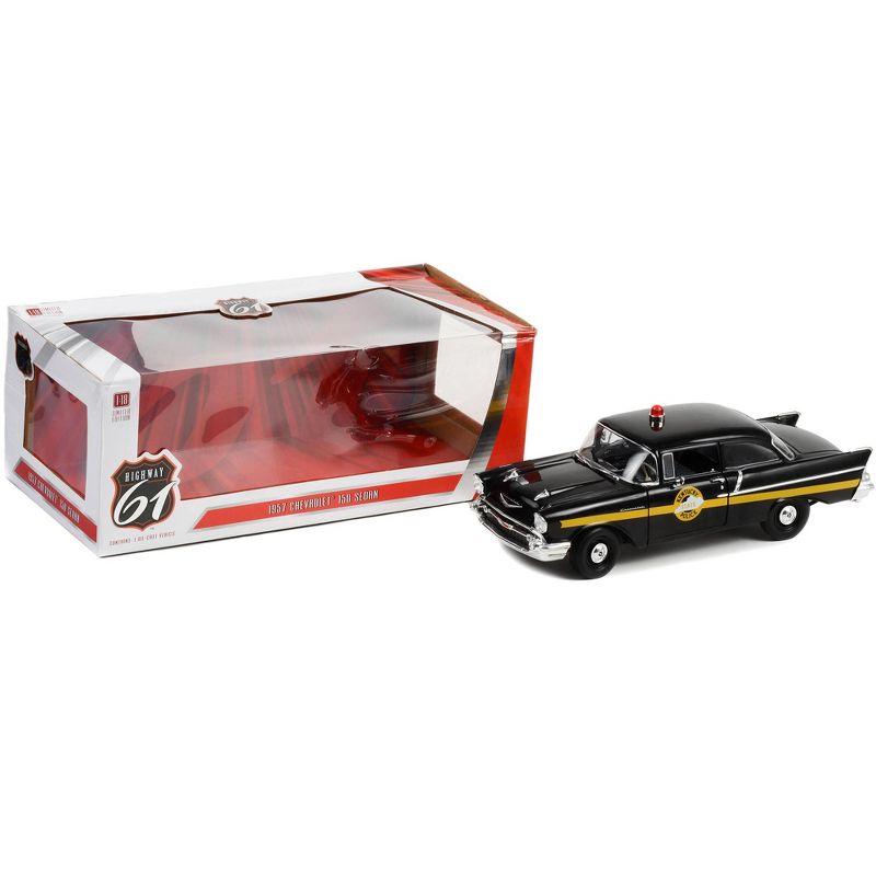 1957 Chevrolet 150 Sedan Black with Yellow Stripes "Kentucky State Police" 1/18 Diecast Model Car by Highway 61, 3 of 4