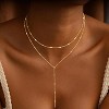 14K Gold Plated Lariat Necklace for Women - Y-Shaped Layered Bar & Beaded Chain - 2 of 4