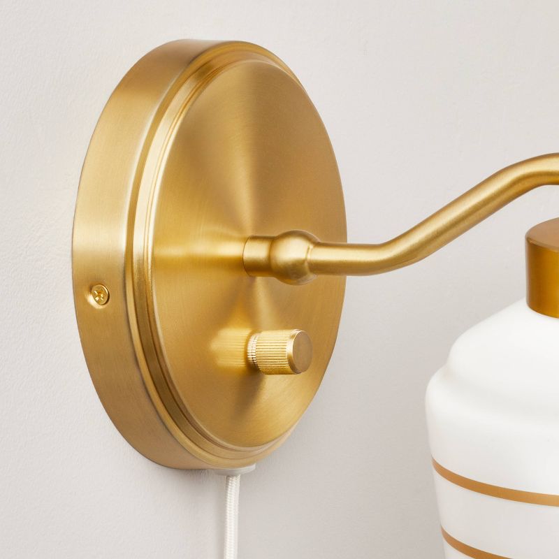 Milk Glass Striped Wall Sconce Brass Finish - Hearth &#38; Hand&#8482; with Magnolia, 5 of 7