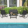 Costway 4/8 PCS Patio Rocking Set 4 Rocking Chairs & 2 Loveseat with Glass-Top Table Outdoor Black - 2 of 4