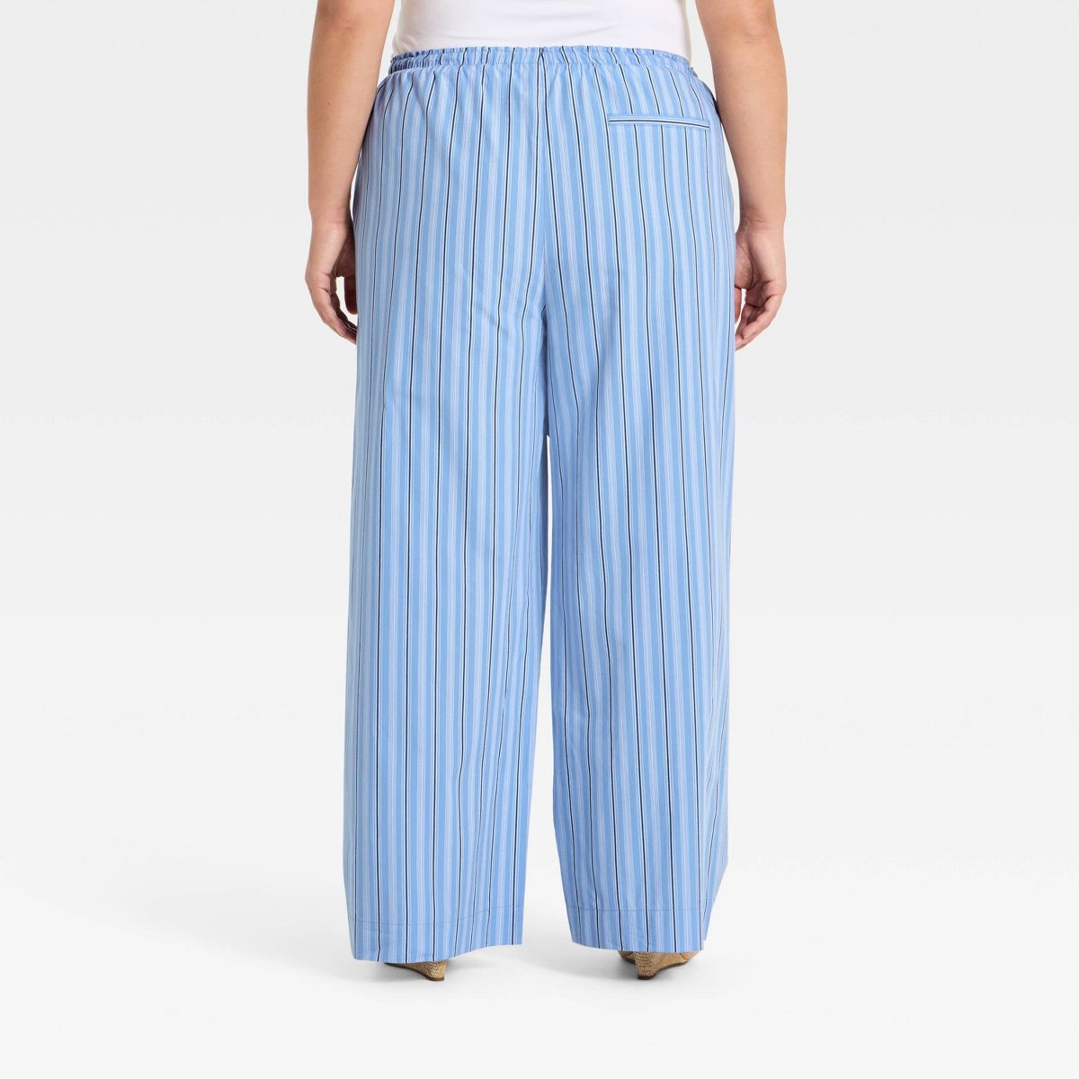 Women's Mid-Rise Poplin Straight Leg Pull-On Pants - A New Day™ Blue Striped - thumbnail 2