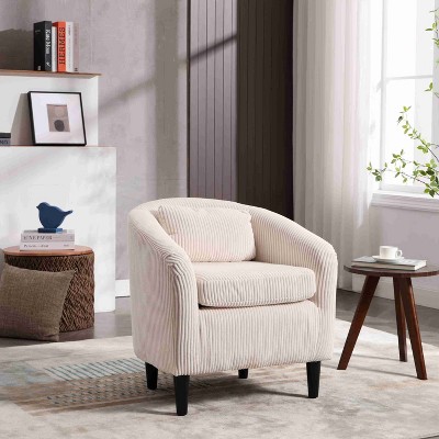 CAVINAS Corduroy Barrel Accent Chair with Curved Backrest and Pillows,Cozy Upholstered Living Room Chairs,Reading Chairs for Living Room