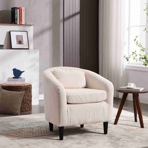 CAVINAS Corduroy Barrel Accent Chair with Curved Backrest and Pillows,Cozy Upholstered Living Room Chairs,Reading Chairs for Living Room - 1 of 4