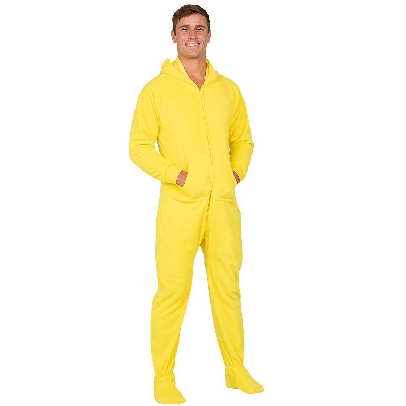 Footed Pajamas - Lemon Yellow Adult Hoodie Fleece Onesie, 2 of 5