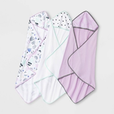 Baby Girls' 3pk Sweet Woodland Hooded Bath Towel - Cloud Island™ Purple/White
