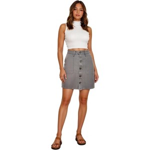 Women's Stretch Denim Skirt - Destructed Mini & Pencil Skirts with Functional Pockets Sks48016-grey - 1 of 4