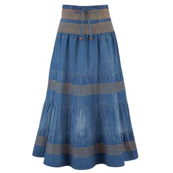 Collections Etc Tiered A-Line Denim Boho Prairie Skirt