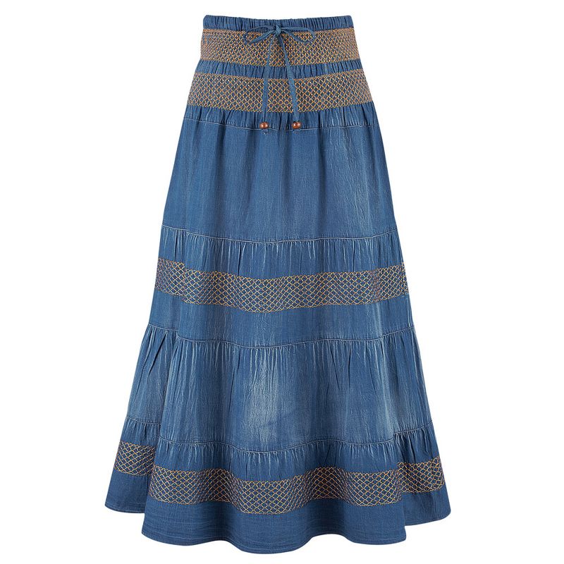 Collections Etc Tiered A-Line Denim Boho Prairie Skirt, 1 of 5