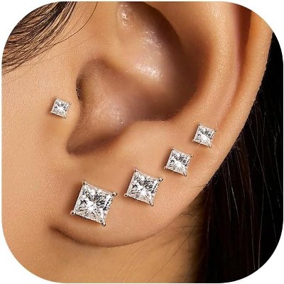 5 Pairs 14K Gold Plated Stud Earrings for Women, Hypoallergenic Earring Sets for Multiple Piercing, Premium Cubic Zirconia Studs