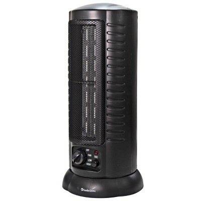 Comfort Zone Ceramic Oscillating Mini-Tower Heater Black