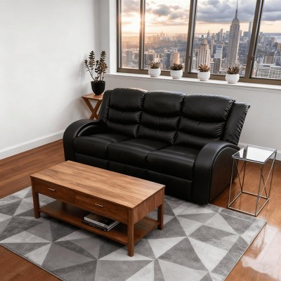 MAYEERTY Power Reclining Sofa, Electric 3-Seat Faux Leather Recliner with Adjustable Backrests for Living Room, Black