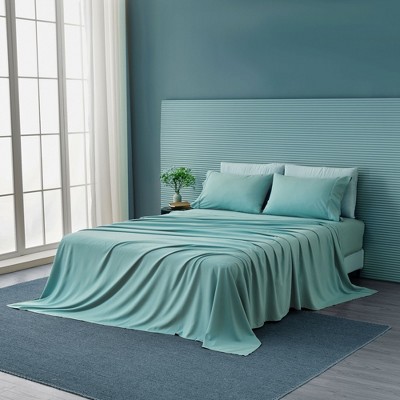 Full Sea Blue Bamboo Rayon Wrinkle-Resistant Sheet Set