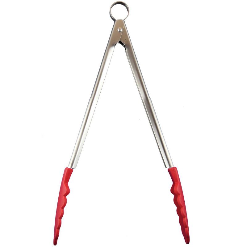 Cuisipro 12 Inch Stainless Steel Silicone Locking Tongs, Red, 1 of 3