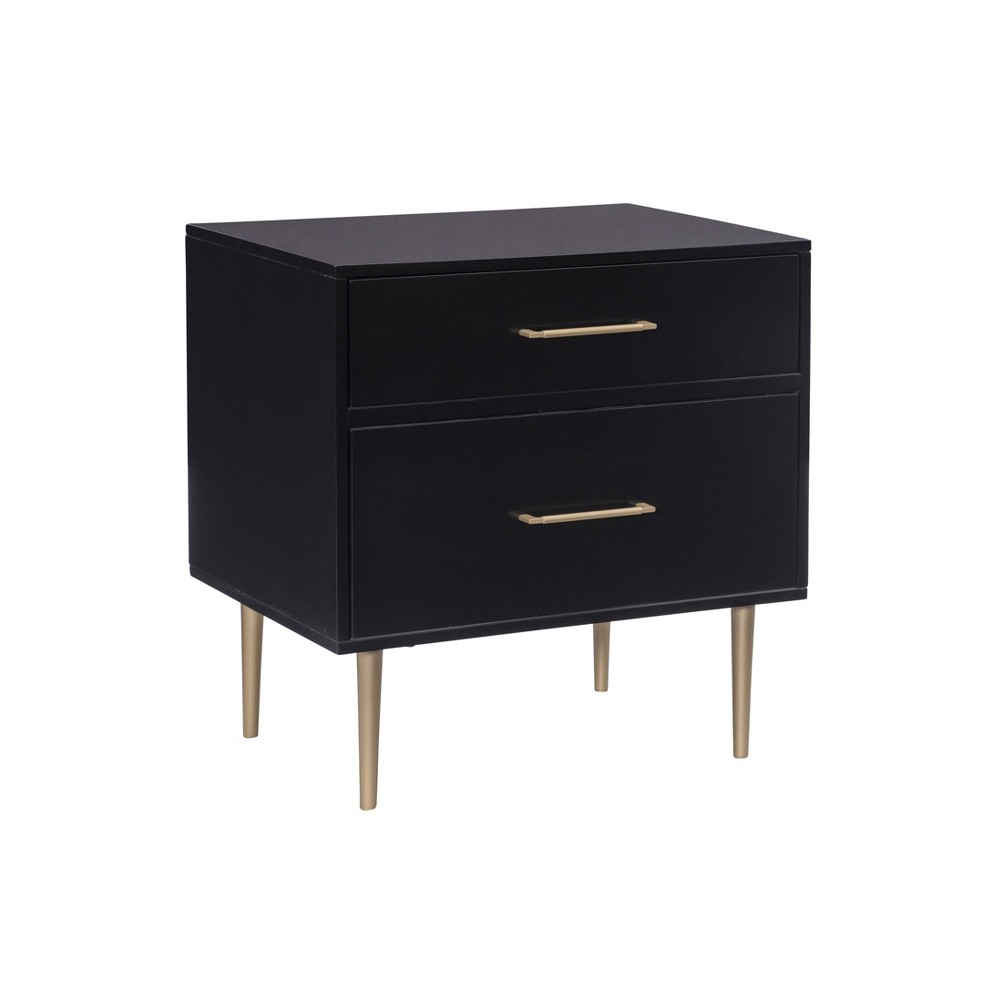 Photos - Storage Сabinet Linon Gloria Modern Mixed Material 2 Drawer Nightstand Black with Gold Accents  