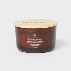 3-Wick Amber Glass Wooden Wick Blood Orange and Pomegranate Jar Candle 13oz - Threshold™ - 1 of 3