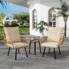 Garvee 3 Piece Outdoor Wicker Patio Bistro Set, Rattan Conversation Set with Glass Top Coffee Table and Cushioned Chairs for Poolside, Garden, Beige - 3 of 4