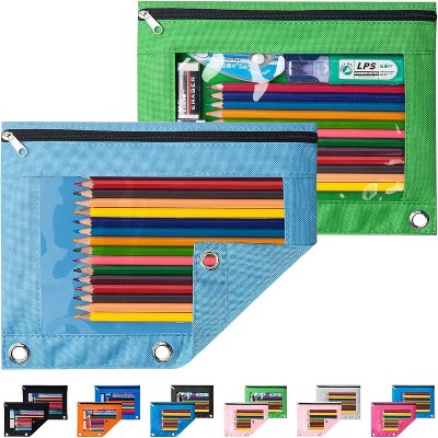 Fmeida Pencil Pouch for 3 Ring Binder, 2 Pack Binder Pencil Pouch with Clear Window Pencil Bags with Zipper & Reinforced Grommets