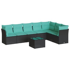 vidaXL Patio Sofa Set with Cushions Outdoor Furniture 8 Piece Poly Rattan - Black and Blue With Table - 1 of 4