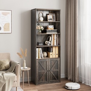 Acekool 71" Tall Farmhouse 6-Tier Bookshelf with Drawer, Wood & Metal Narrow Storage Organizer, Industrial Style Display Shelf - 1 of 4