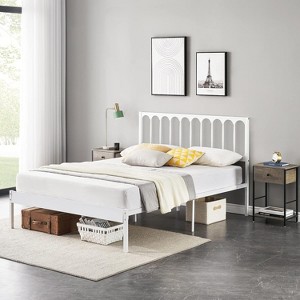 Bed Frame Metal Platform Mattress Foundation with Headboard Heavy Duty Steel Slats Support Under Bed Storage Space No Box Spring Needed Easy Assembly - 1 of 4