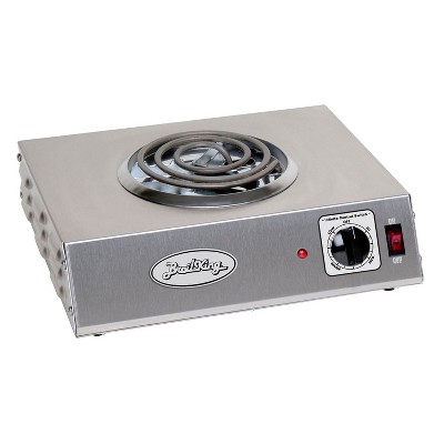 BroilKing CSR-1TB Stainless Steel 1100 Watt Tubular Heating Element Single Burner Hot Plate with Infinite Heat Control Knobs and Power Lights