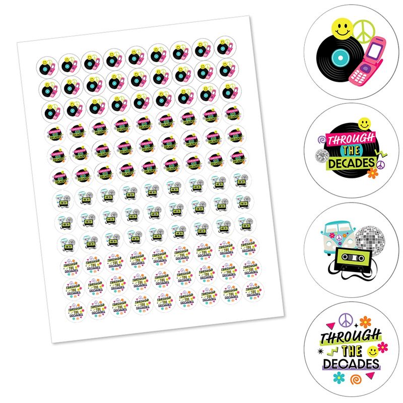 Big Dot of Happiness Through the Decades - 50s, 60s, 70s, 80s, and 90s Party Round Candy Sticker Favors - Labels Fits Chocolate Candy (1 sheet of 108), 2 of 6