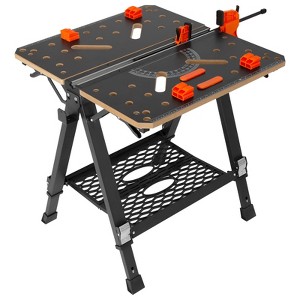 VEVOR Convertible Workstation, Dual-Function as Sawhorse/Workbench, Supports up to 1000 lbs, 7 Height Options, Durable Steel Frame, Black - 1 of 4