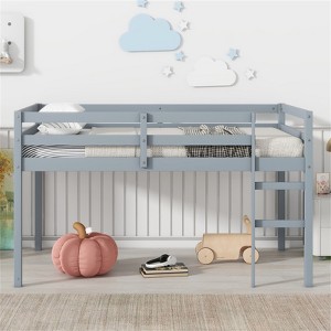 RISOKEYS Solid Wooden Twin Loft Bed - Rubber Wooden Strengthened Platform Slats Bed with Ladder & Under-Bed Storage fo Small Room - 1 of 4