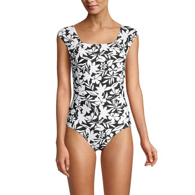 Lands' End Women's Tummy Control Cap Sleeve High-neck X-Back One Piece Swimsuit
