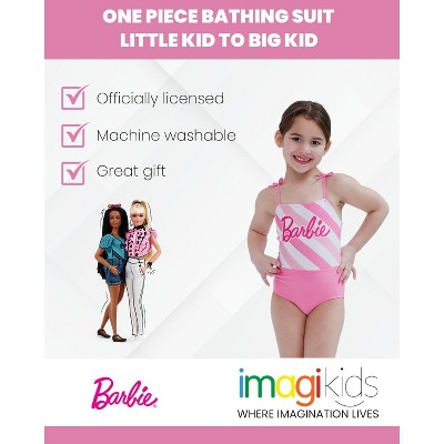 Barbie Little Girls One Piece Bathing Suit Pink / White 6 — фото 4