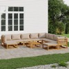 vidaXL Patio Furniture Set - 11 Piece Solid Acacia Wood Lounge Set with Coffee Table - Taupe Cushions - 2 of 4