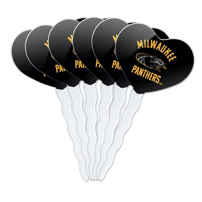 University of Wisconsin Milwaukee Official Panthers Heart Love Cupcake Picks Toppers Decoration Set of 6