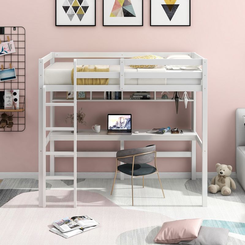 Twin Size Loft Bed with Desk, Shelves, and Ladder-ModernLuxe, 2 of 12