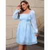 Coolmee Womens Plus Size Casual Square Neck Babydoll Mesh Puff Long Sleeve A-Line Mini Dress - 2 of 4