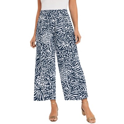 Jessica London Women's Plus Size Stretch Knit Wide Leg Crop Pant