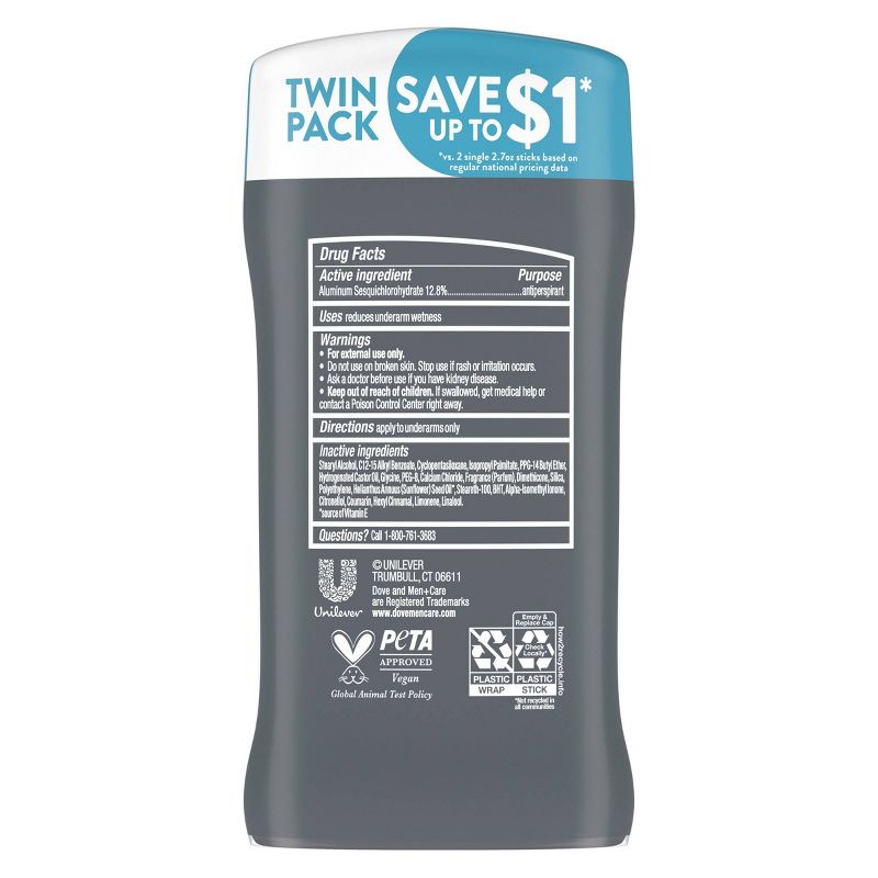 Dove Men+Care 72-Hour Antiperspirant &#38; Deodorant Stick - Clean Comfort - 2.7oz/2ct, 4 of 12