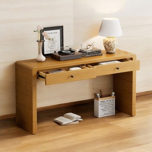 Mshliw Curved Console Table with Storage, 55" Farmhouse Entryway Table with Drawers, Birch Veneer Accent Table for Hallway and Living Room - 1 of 4