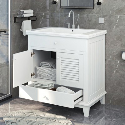 Whisen 30" Bathroom Storage Cabinet Bathroom Vanity with Ceramic Sink, Two Doors and Drawer