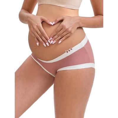 INSPIRE CHIC Women's Ice Silk Ribbed V-Shaped Low Rise Color Patchwork Pregnancy Maternity Briefs 2 Packs