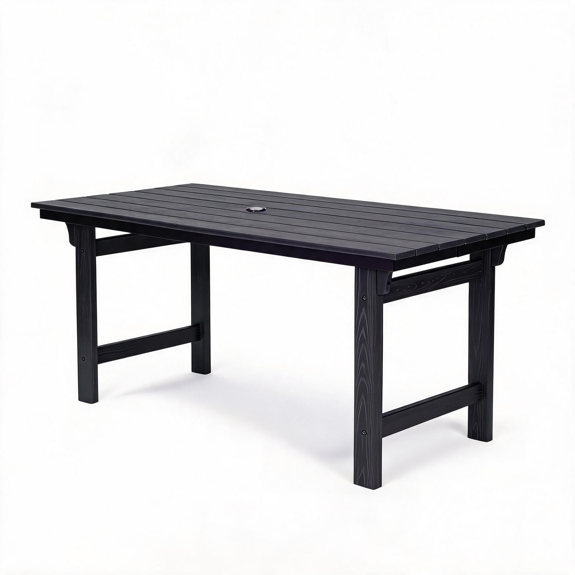 67" HDPE Rectangular Outdoor Dining Table for 4-6 with Umbrella Hole – Durable All-Weather Patio Table for Backyard & Garden, Black