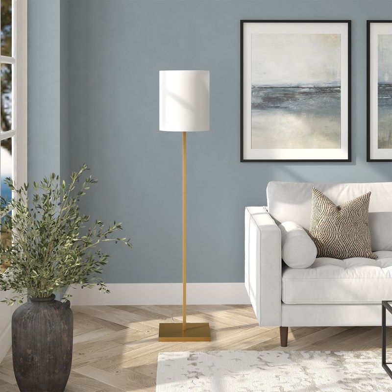 Hampton &#38; Thyme Square Base Floor Lamp with Fabric Shade Brass/White, 5 of 8