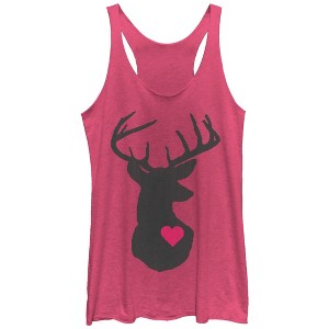 Women's Lost Gods Reindeer Heart Stitch Print Racerback Tank Top - 1 of 3